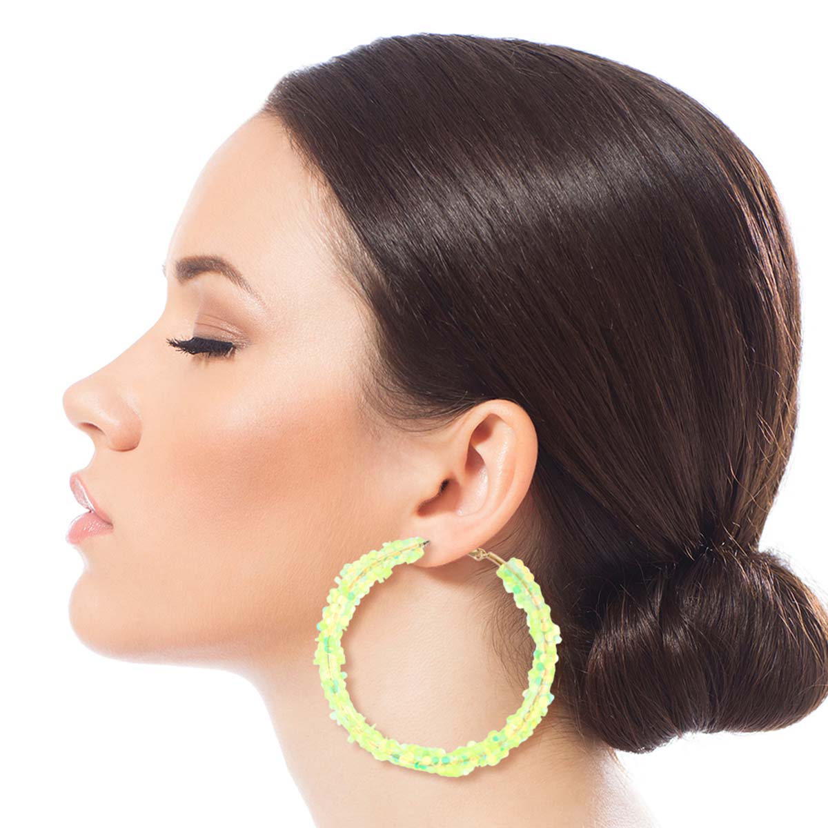 Lime Green Sequin Hoops