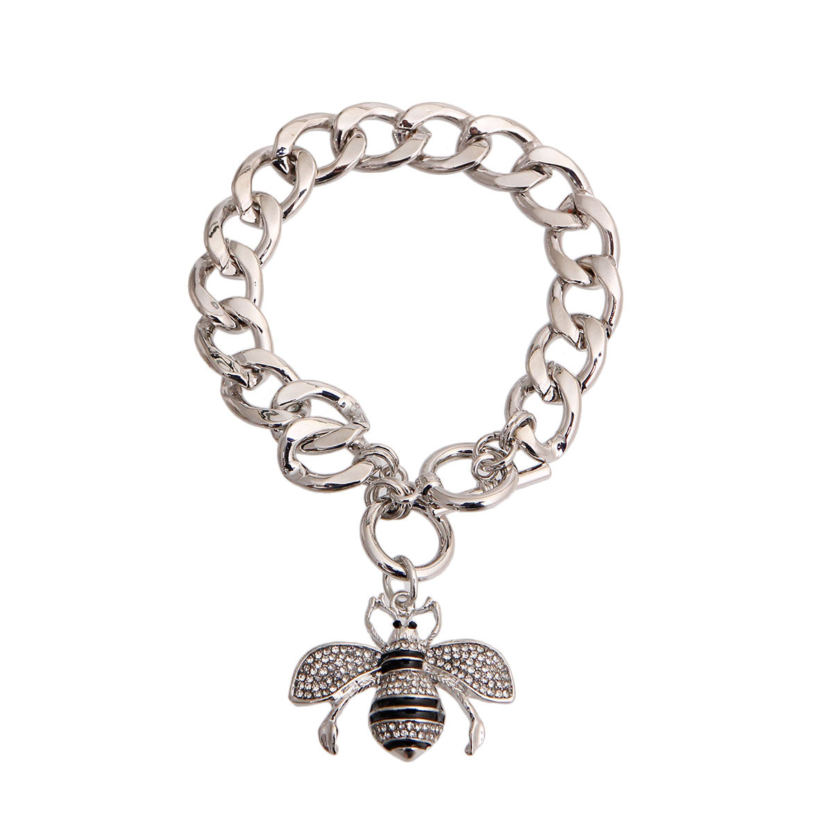 Silver Rhinestone Bee Toggle Bracelet