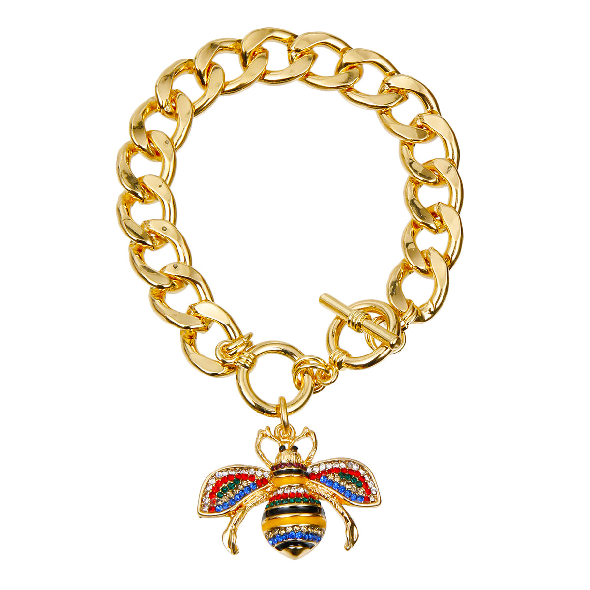 Designer Style Multi Color Rhinestone Bee Toggle Bracelet