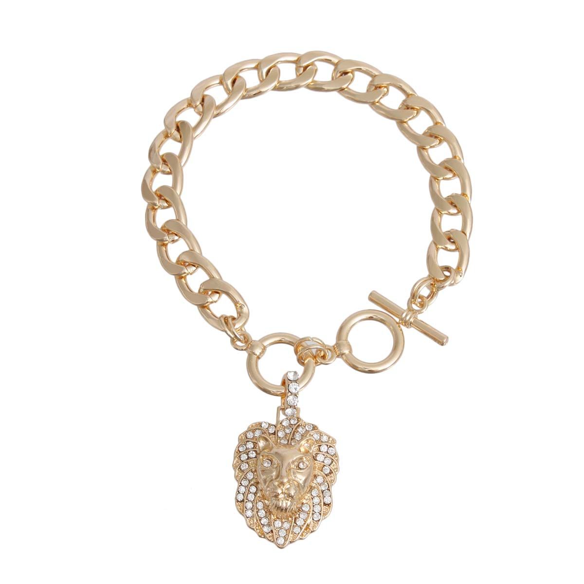 Gold Lion Charm Toggle Bracelet