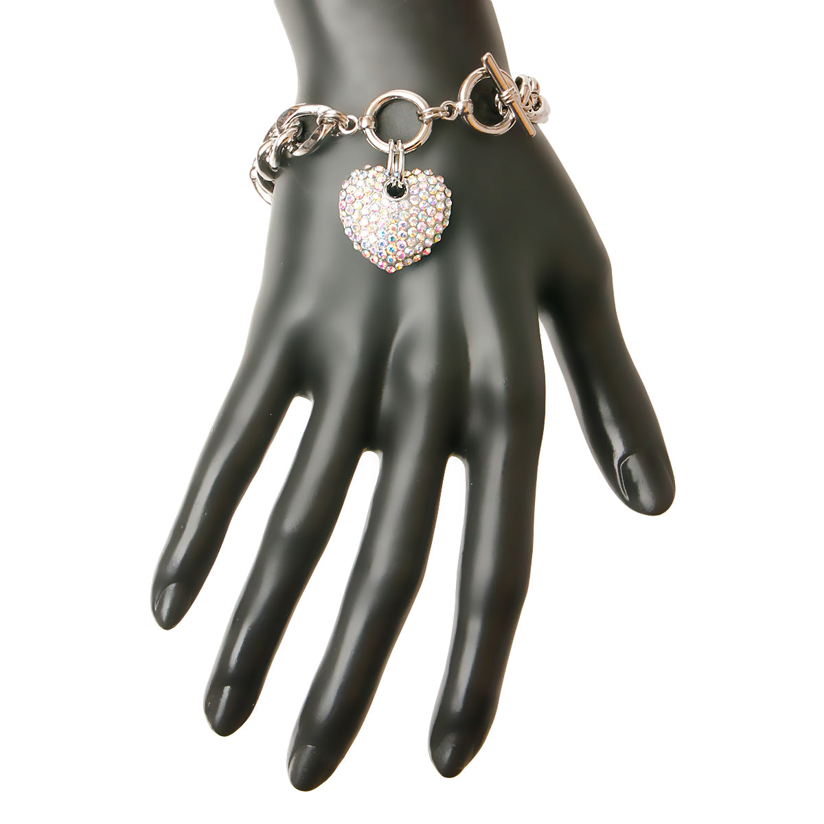 Aurora Borealis and Silver Heart Bracelet