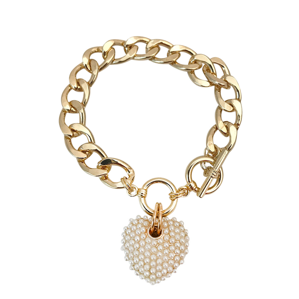 Cream Pearl Heart Toggle Bracelet
