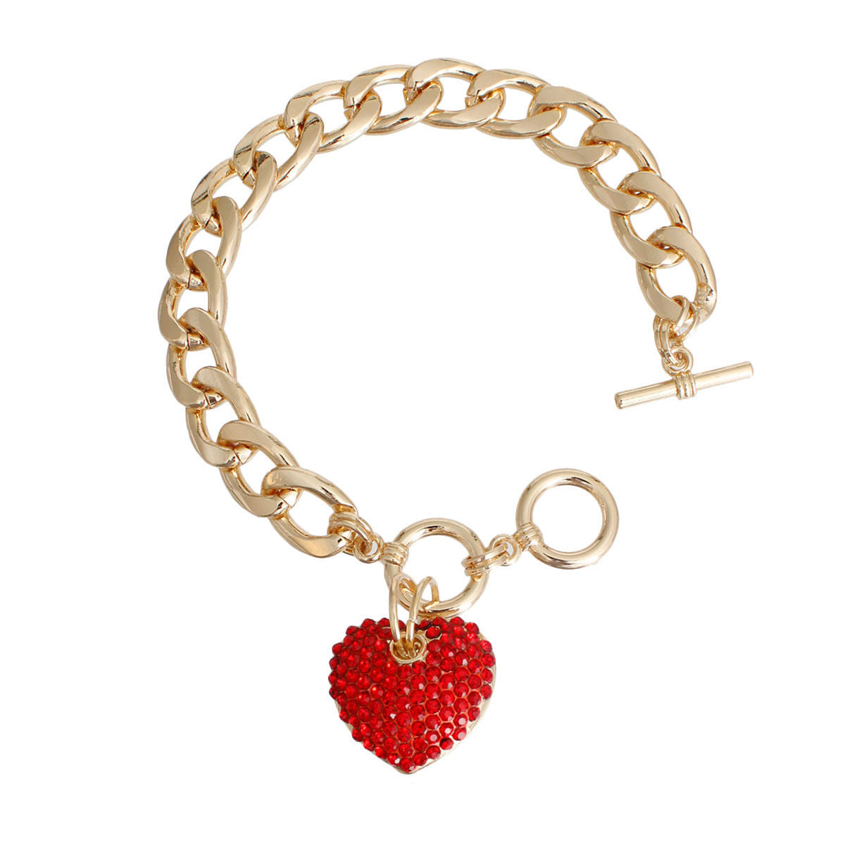 Red Stone Heart Gold Bracelet