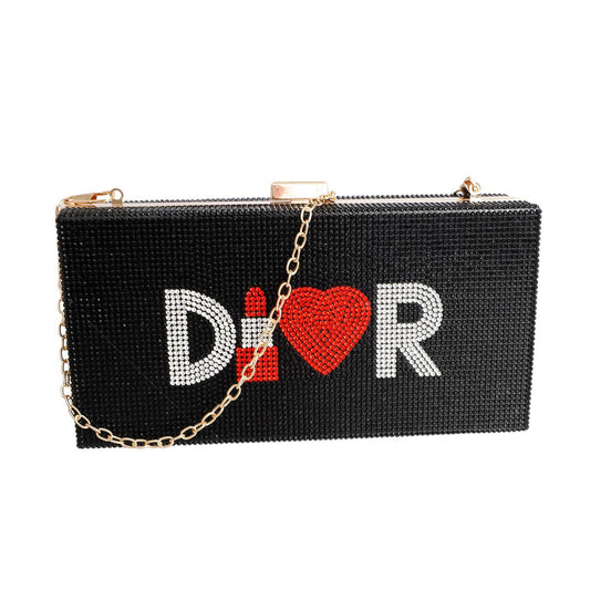 Black Rhinestone Designer Hardcase Clutch