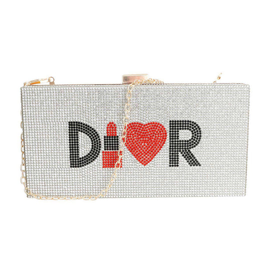 Silver Rhinestone Designer Hardcase Clutch