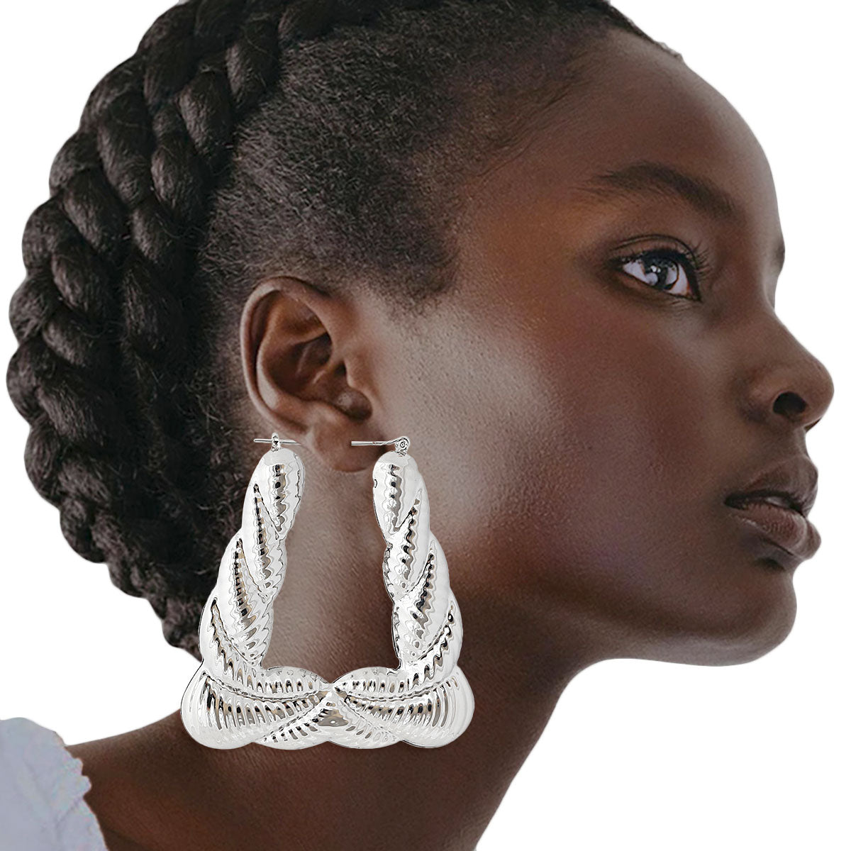 Silver Trapezoid 3" Bamboo Hoops