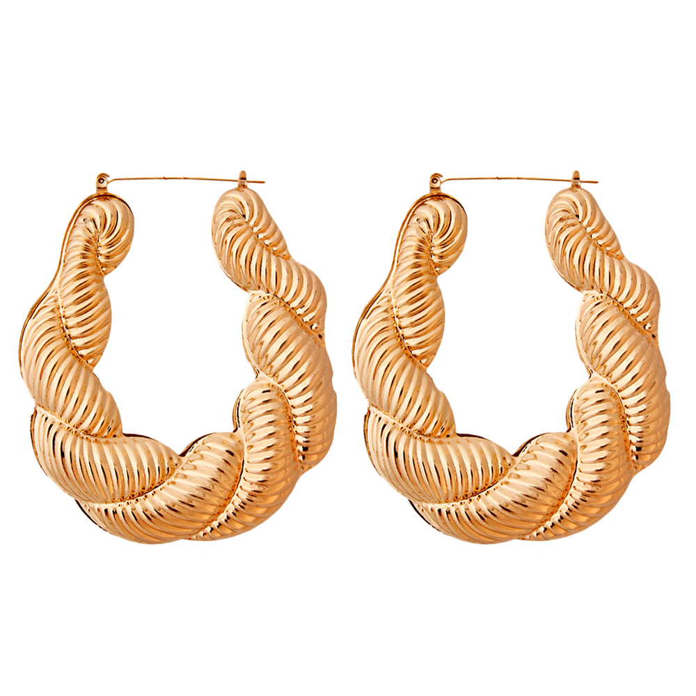 Large Gold Twisted Rope Hoop Earrings