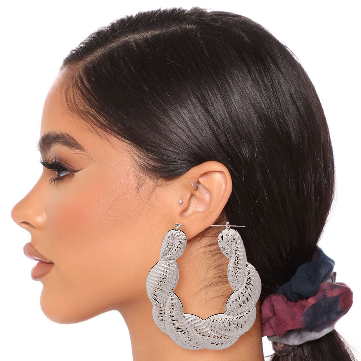 Large Silver Twisted Rope Hoops