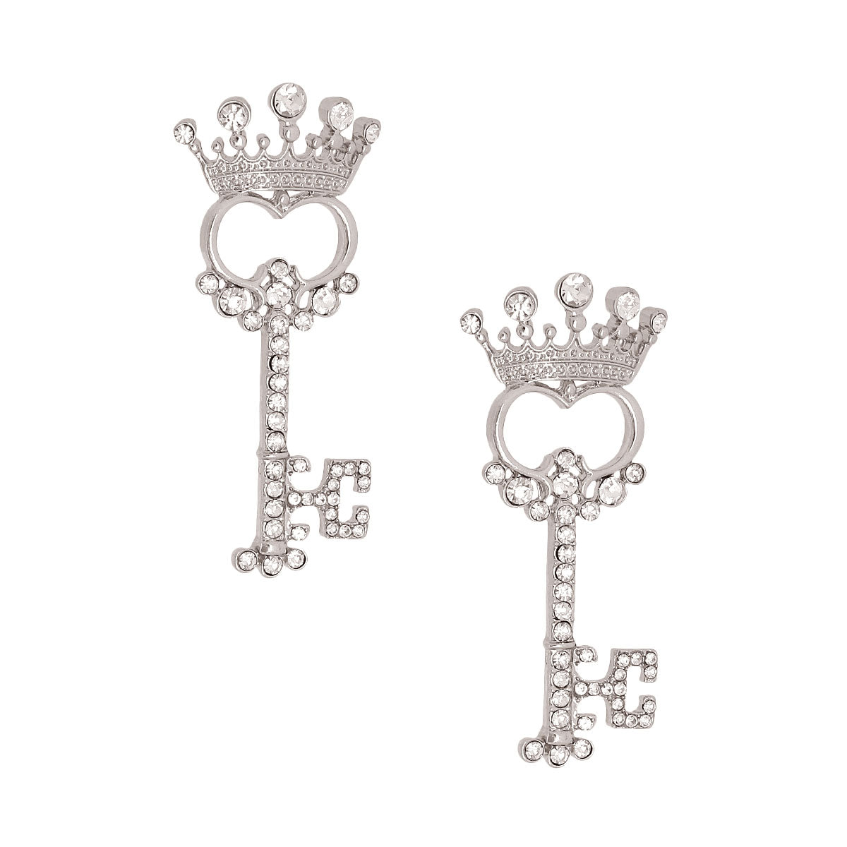 Silver Stone Crown and Key Studs