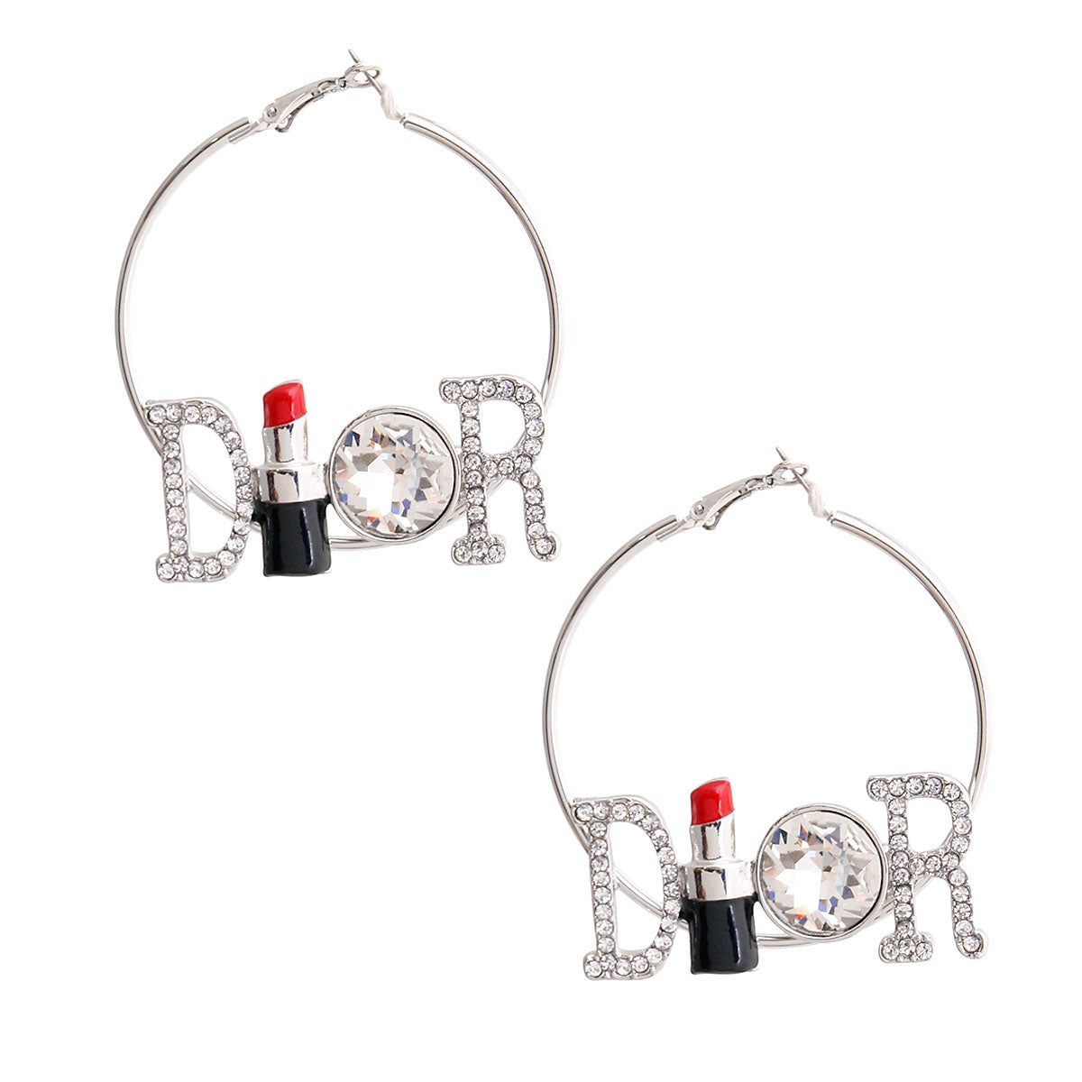 Dior Inspired Lipstick Silver Hoops