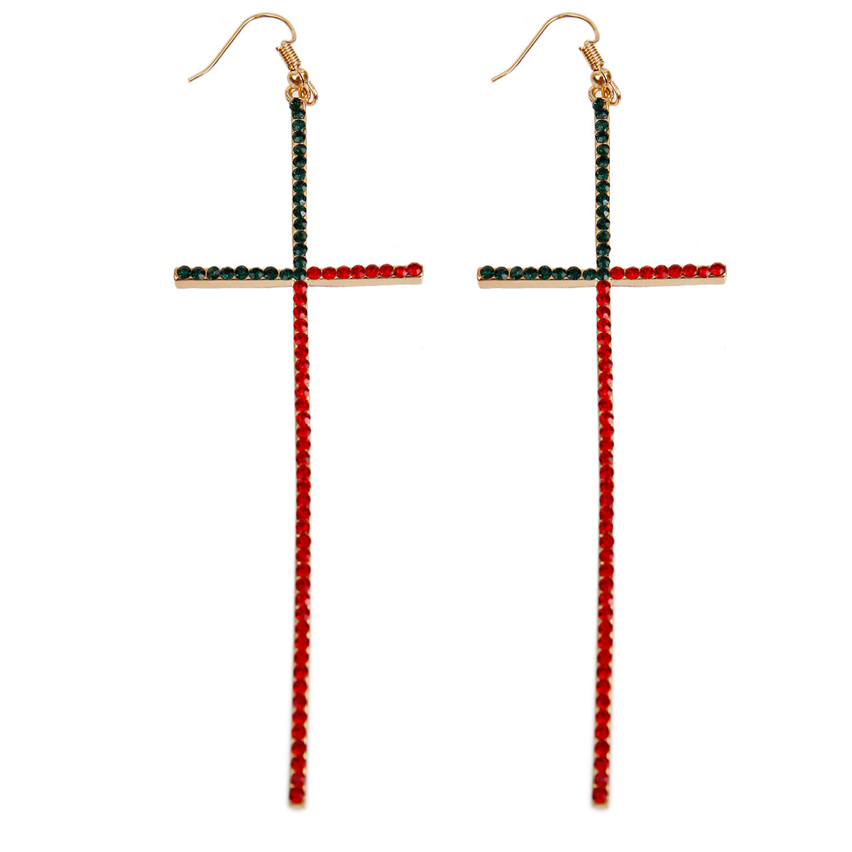 Designer Style Pave Rhinestone Cross Drop Earrings