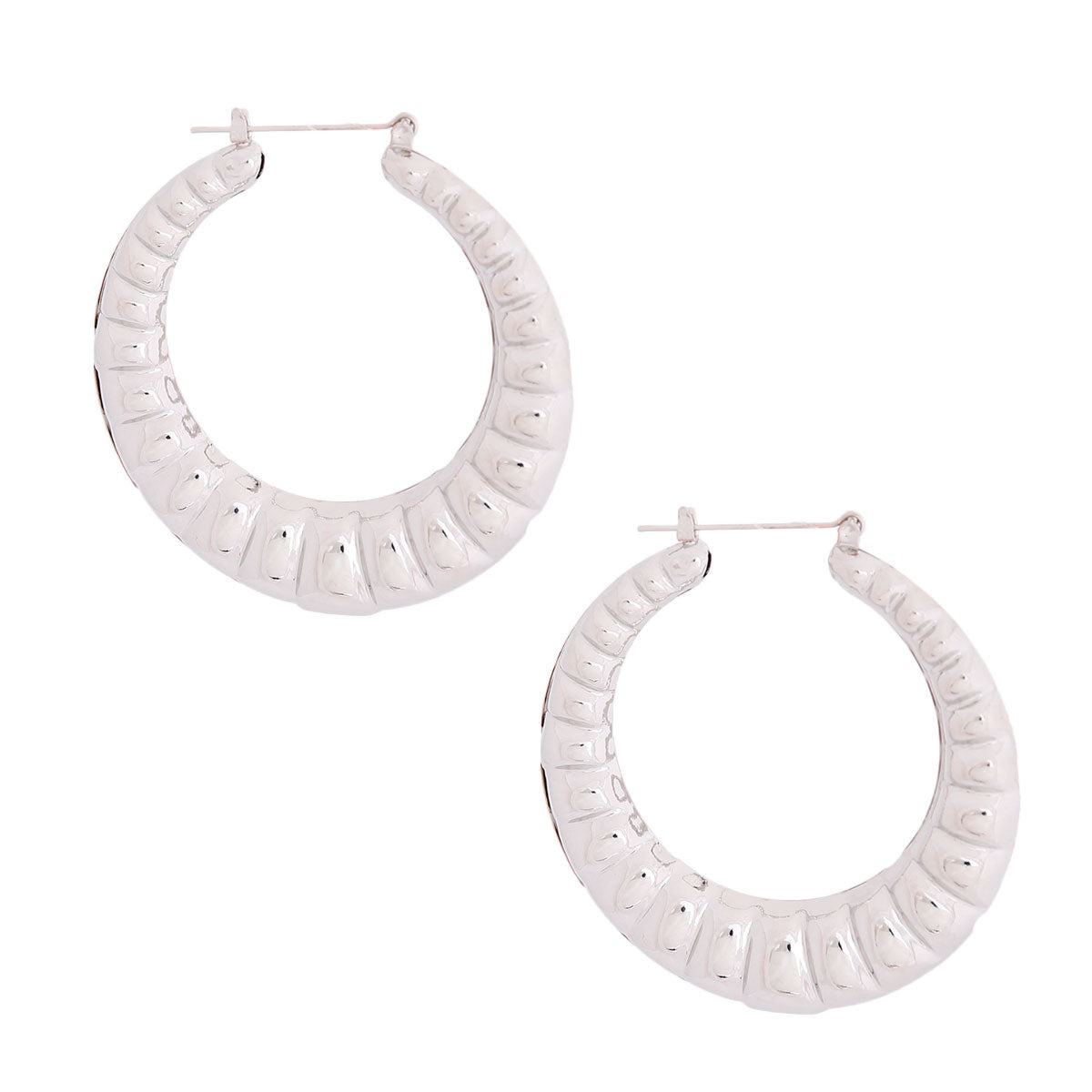 Silver Ribbed Hollow Hoops