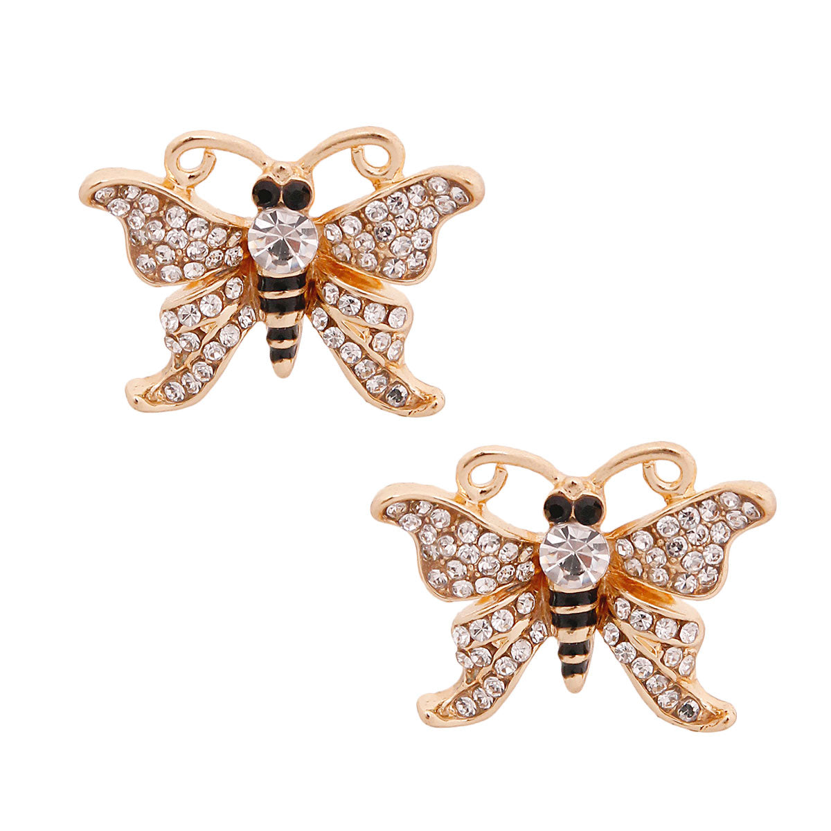 Gold Rhinestone Butterfly Studs