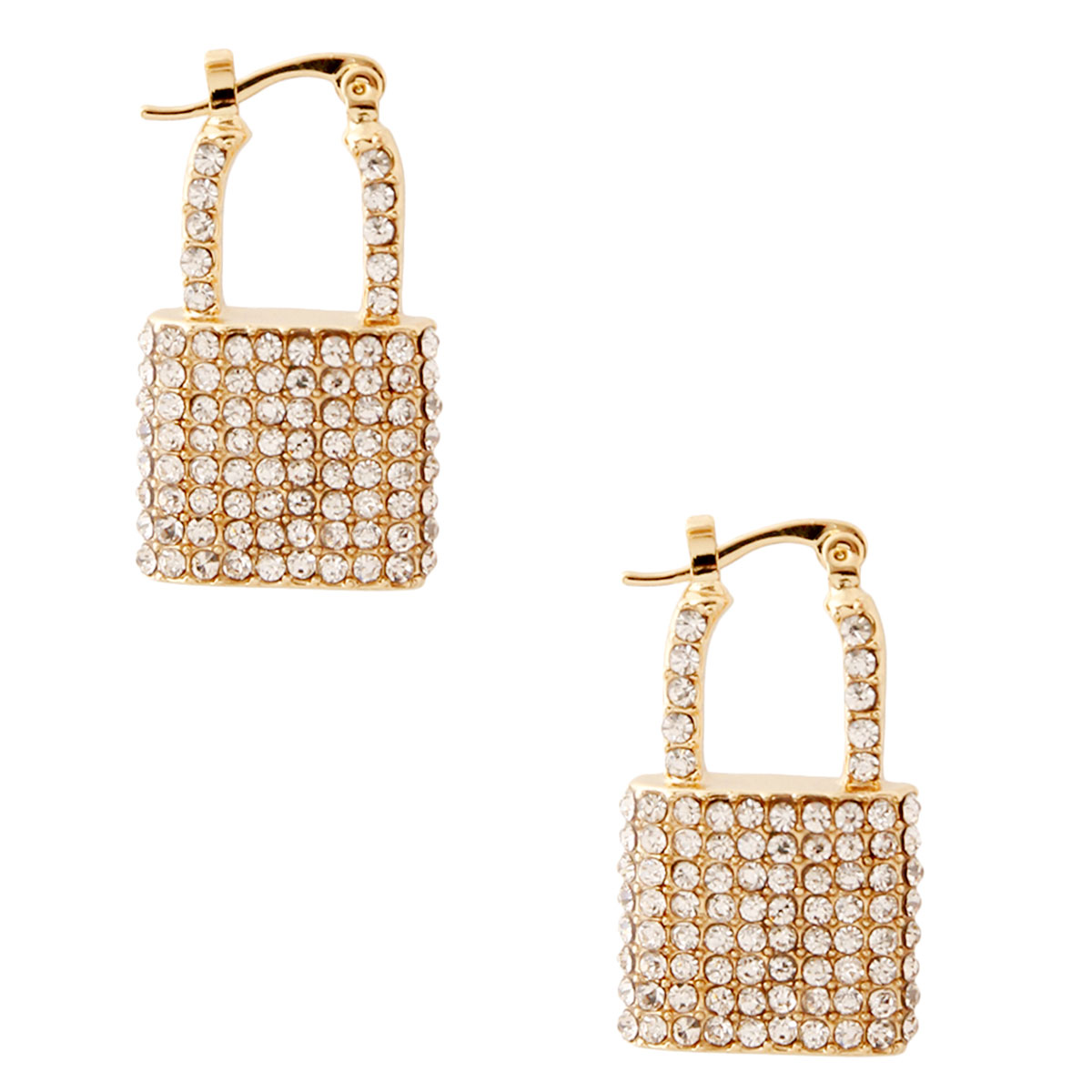 Gold Rhinestone Lock Hoops