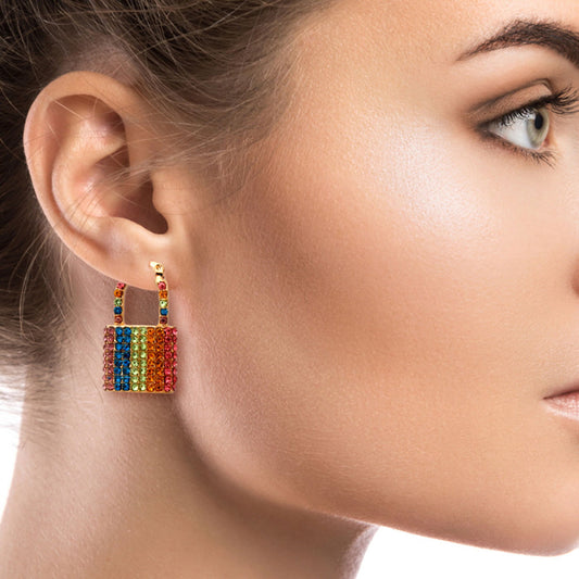 Multi Color Rhinestone Lock Hoops