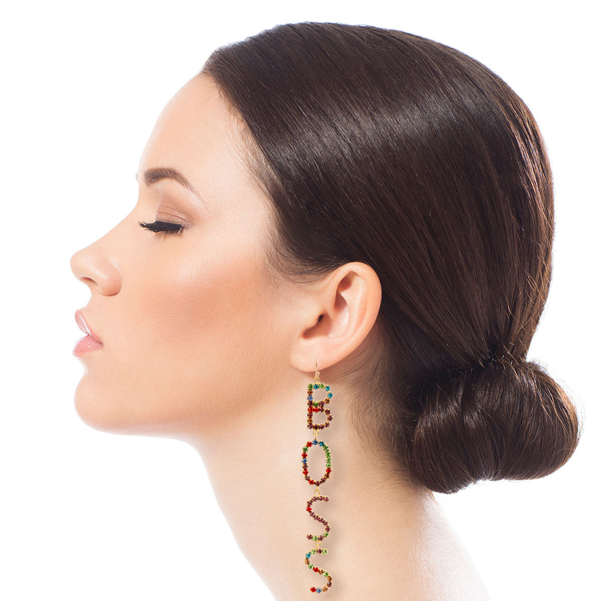 Multi Color BOSS Linear Drop Earrings