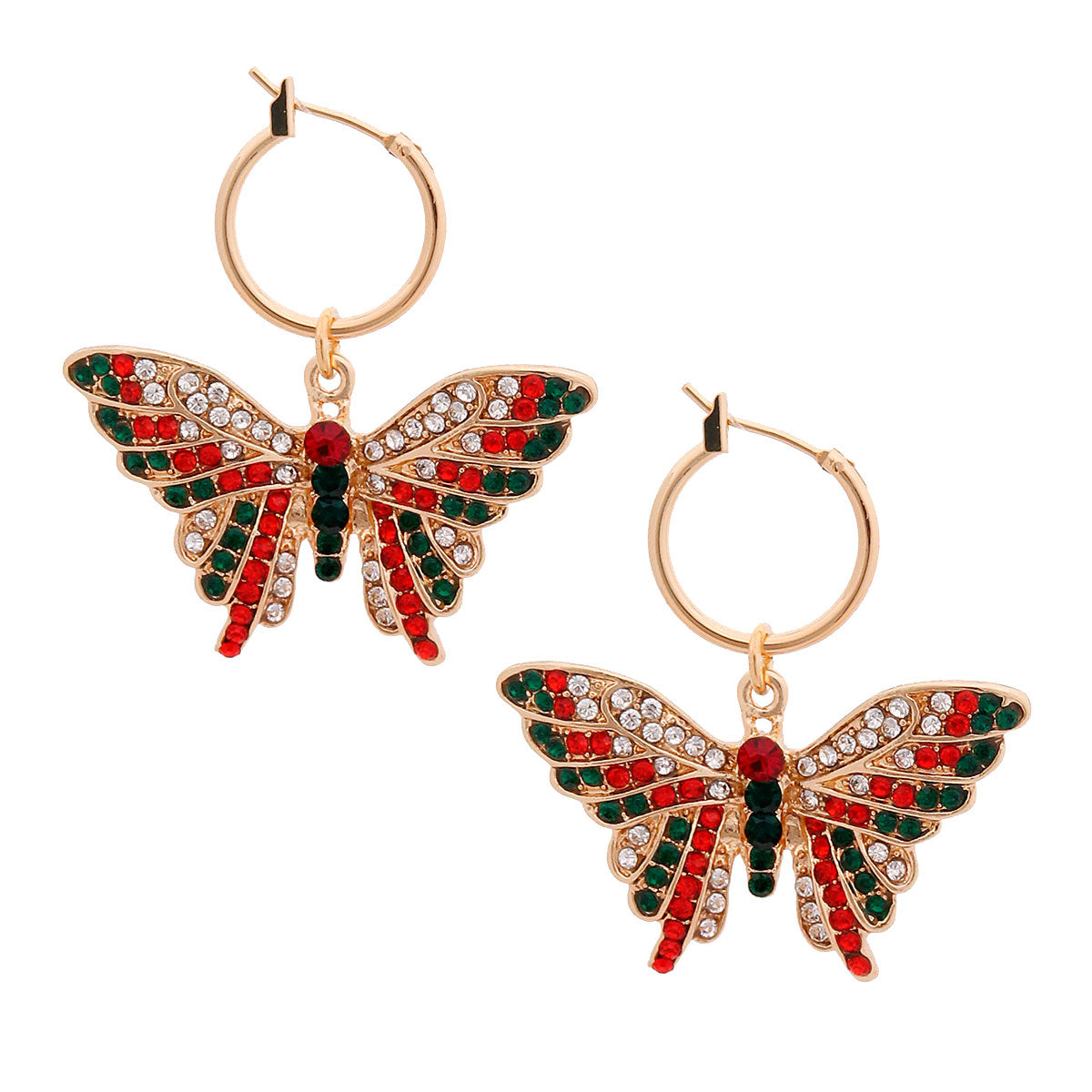 Red and Green Flutter Butterfly Hoops