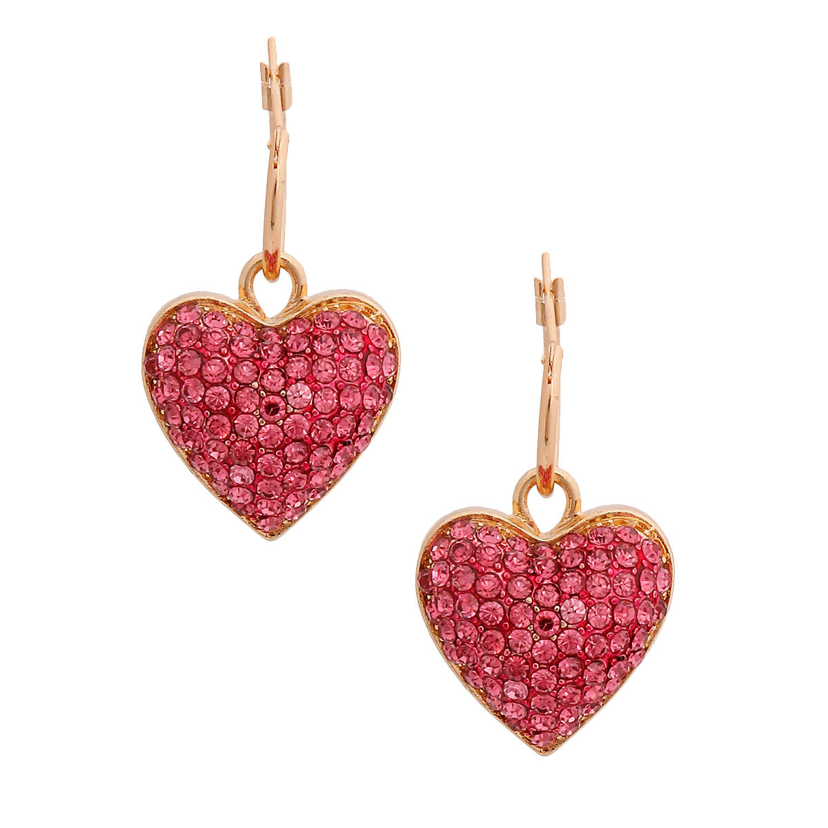 Gold 3D Pink Heart Baby Hoops