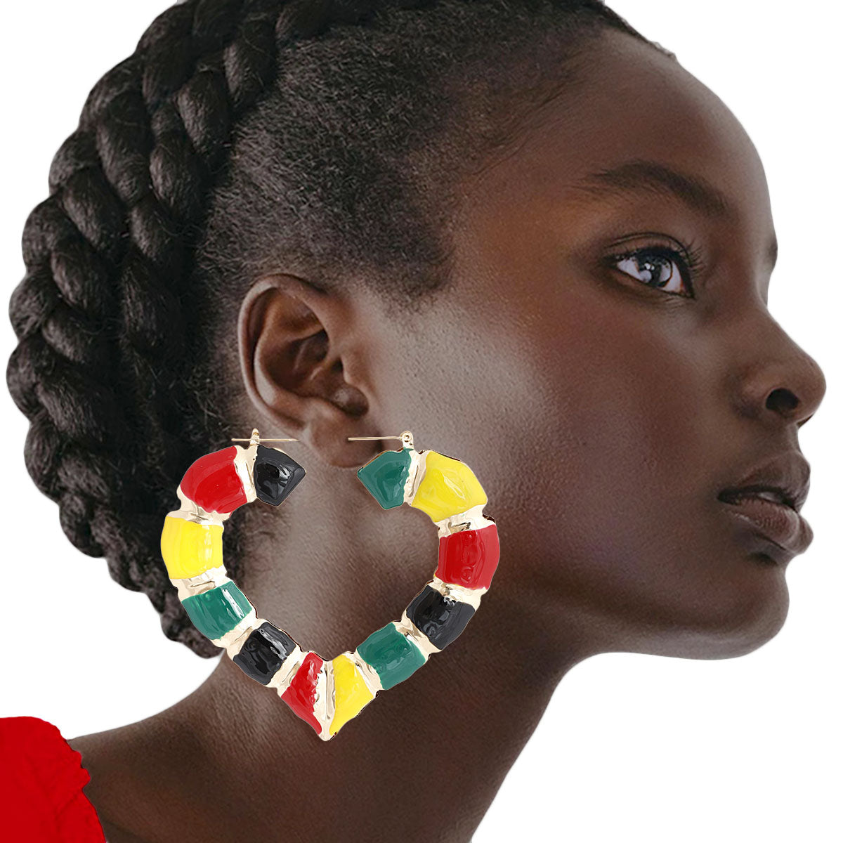 African Flag Color Heart Bamboo Hoops