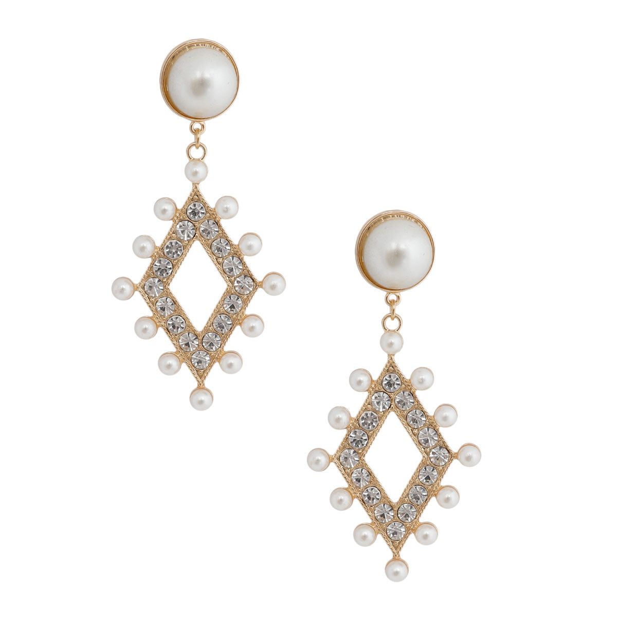 Gold Pearl and Stone Diamond Earrings