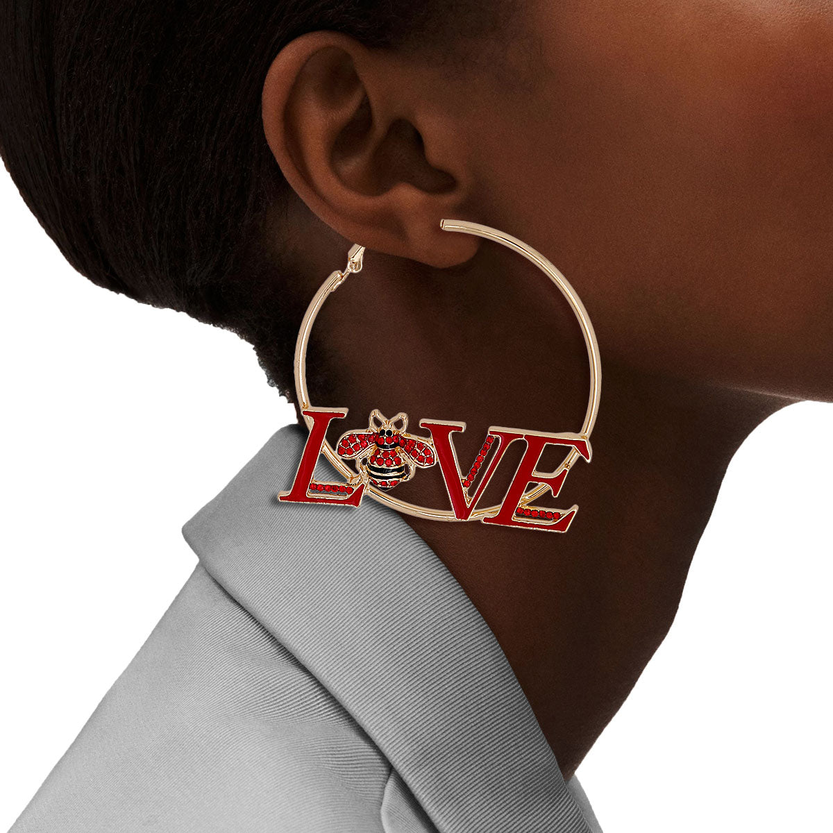 Gold and Red Love Bee Hoops