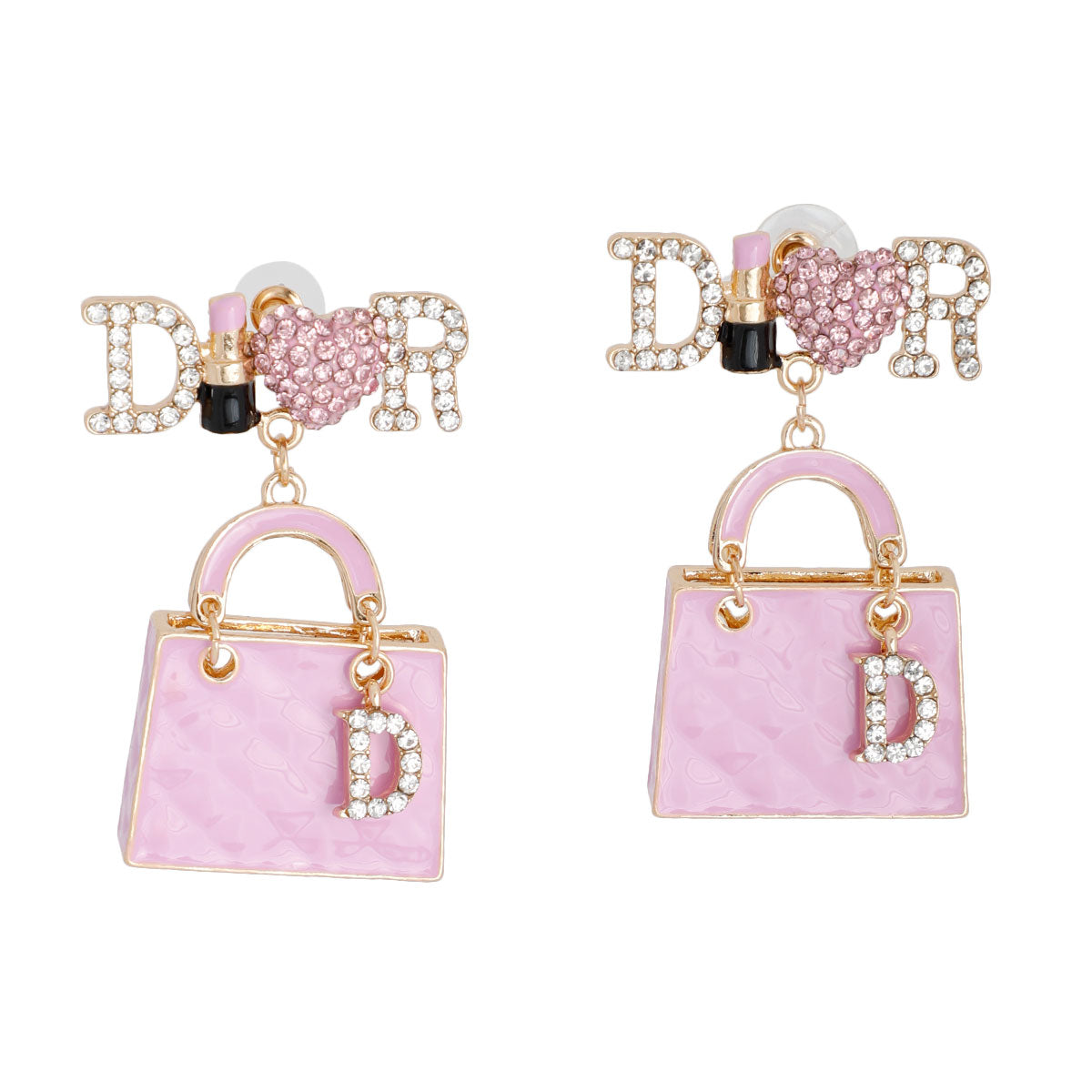 Pink Designer Handbag Charm Earrings