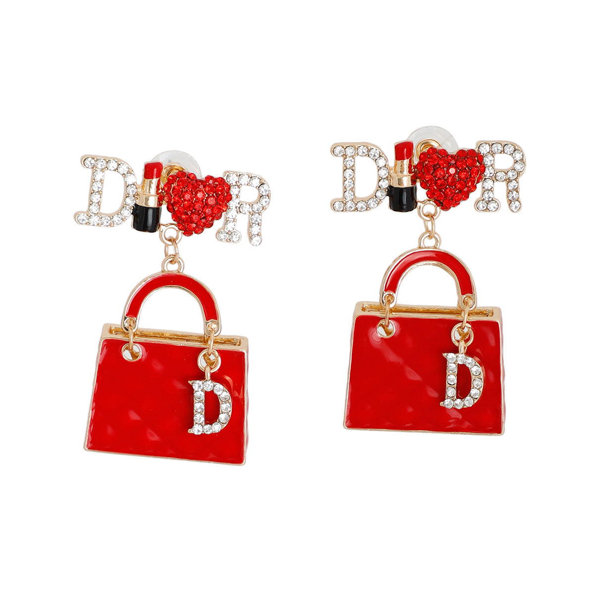 Red Designer Handbag Charm Earrings