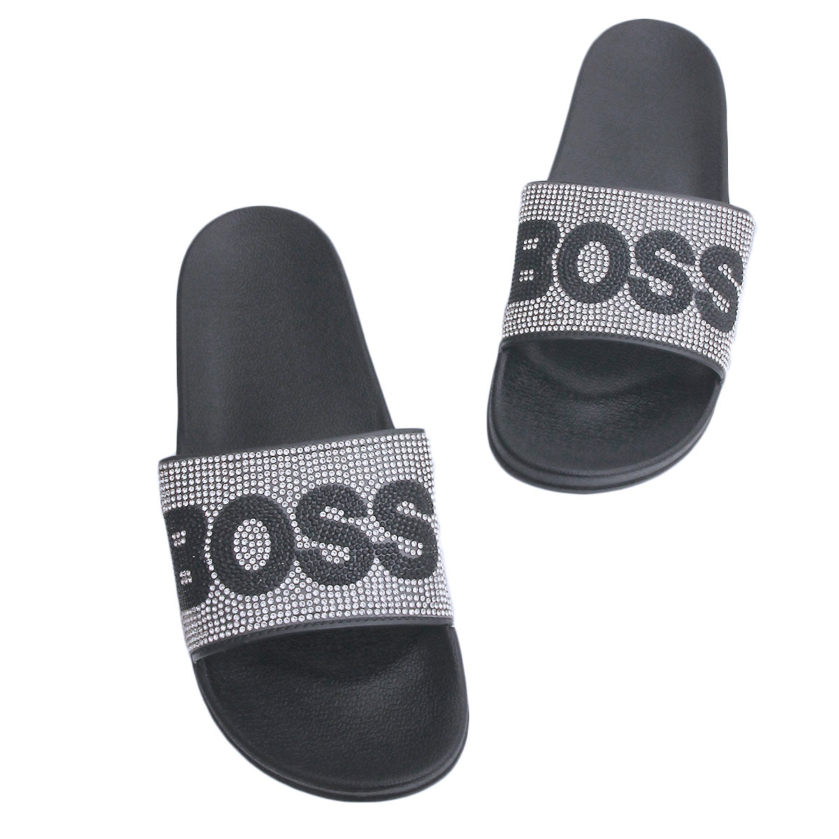 Size 9 Silver BOSS Black Slides