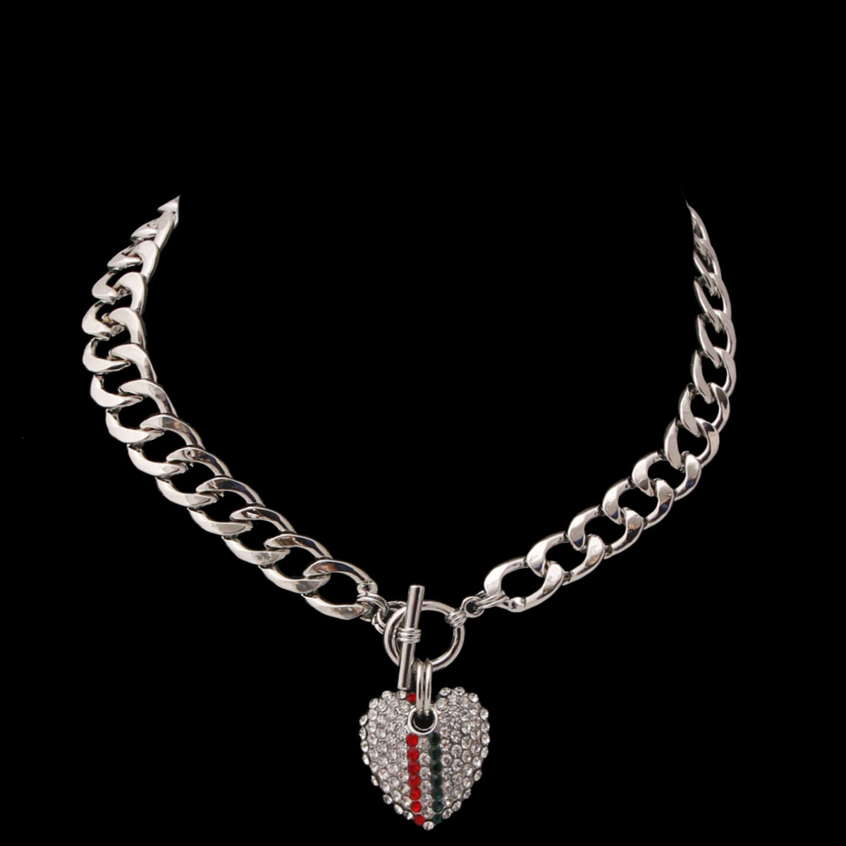 Rhinestone Heart Toggle Necklace