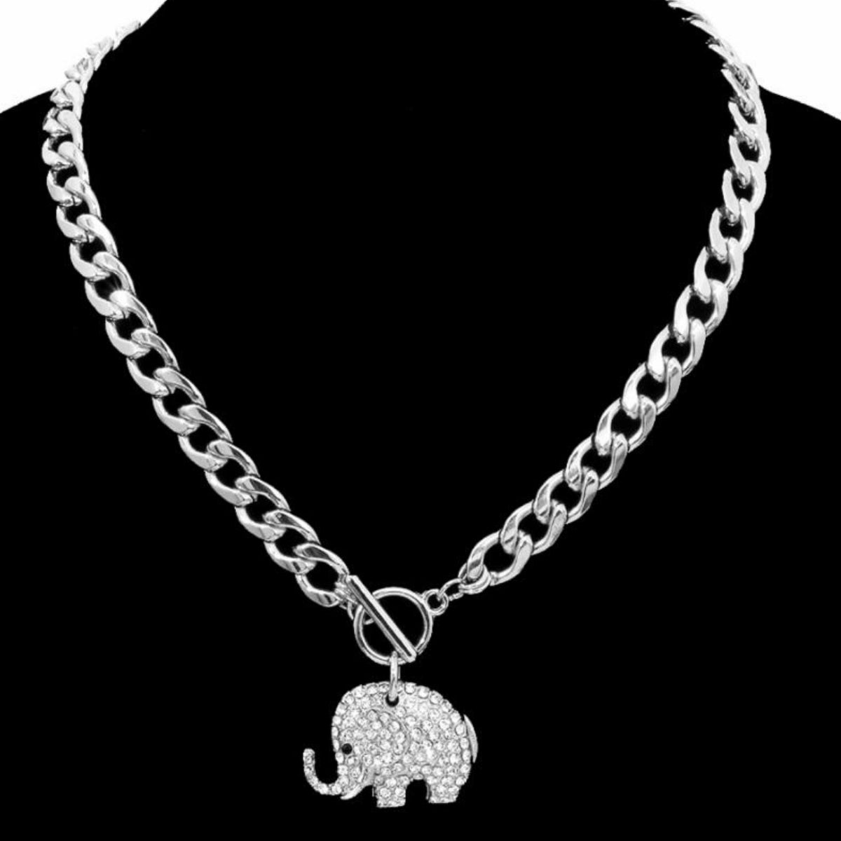 Silver Rhinestone Elephant Toggle