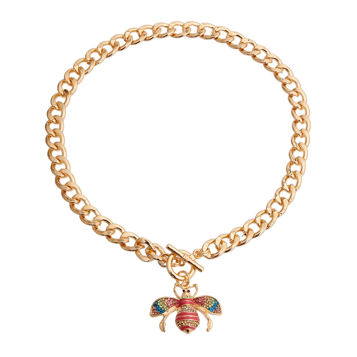 Designer Style Rainbow Bee Charm Necklace