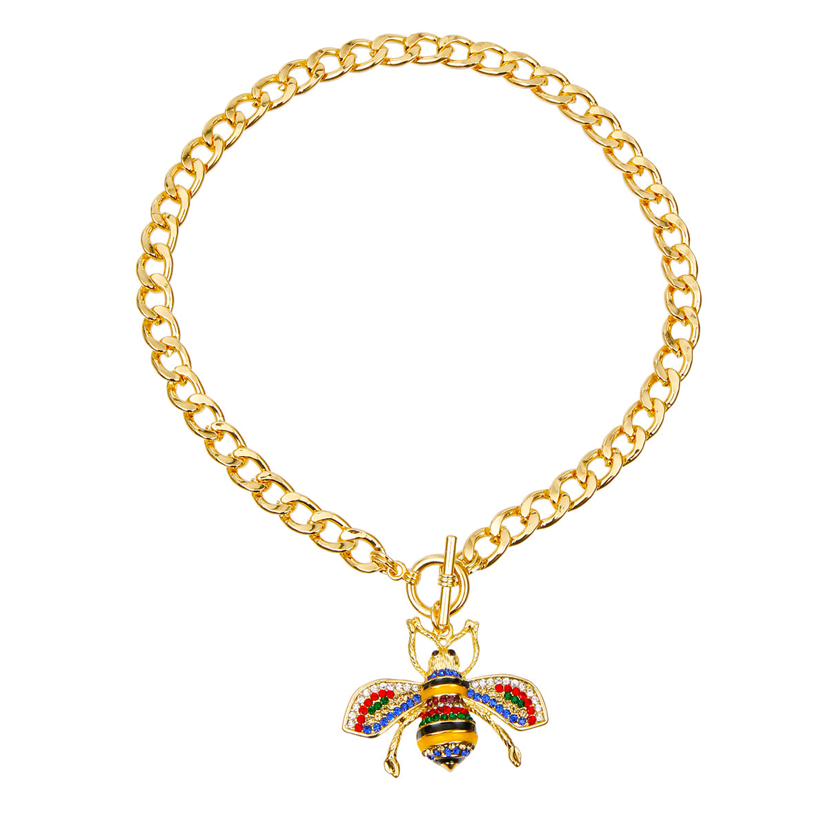 Designer Style Multi Color Rhinestone Bee Toggle Necklace