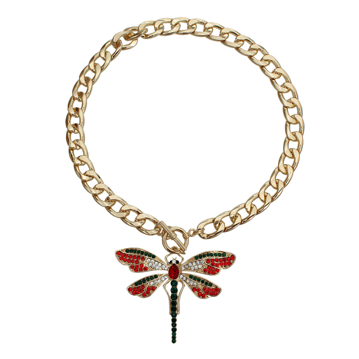 Red and Green DragonFly Toggle Necklace
