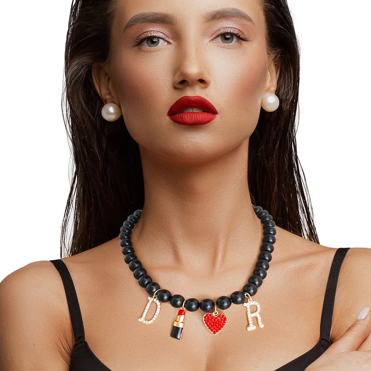 Black Pearl Designer Charm Necklace