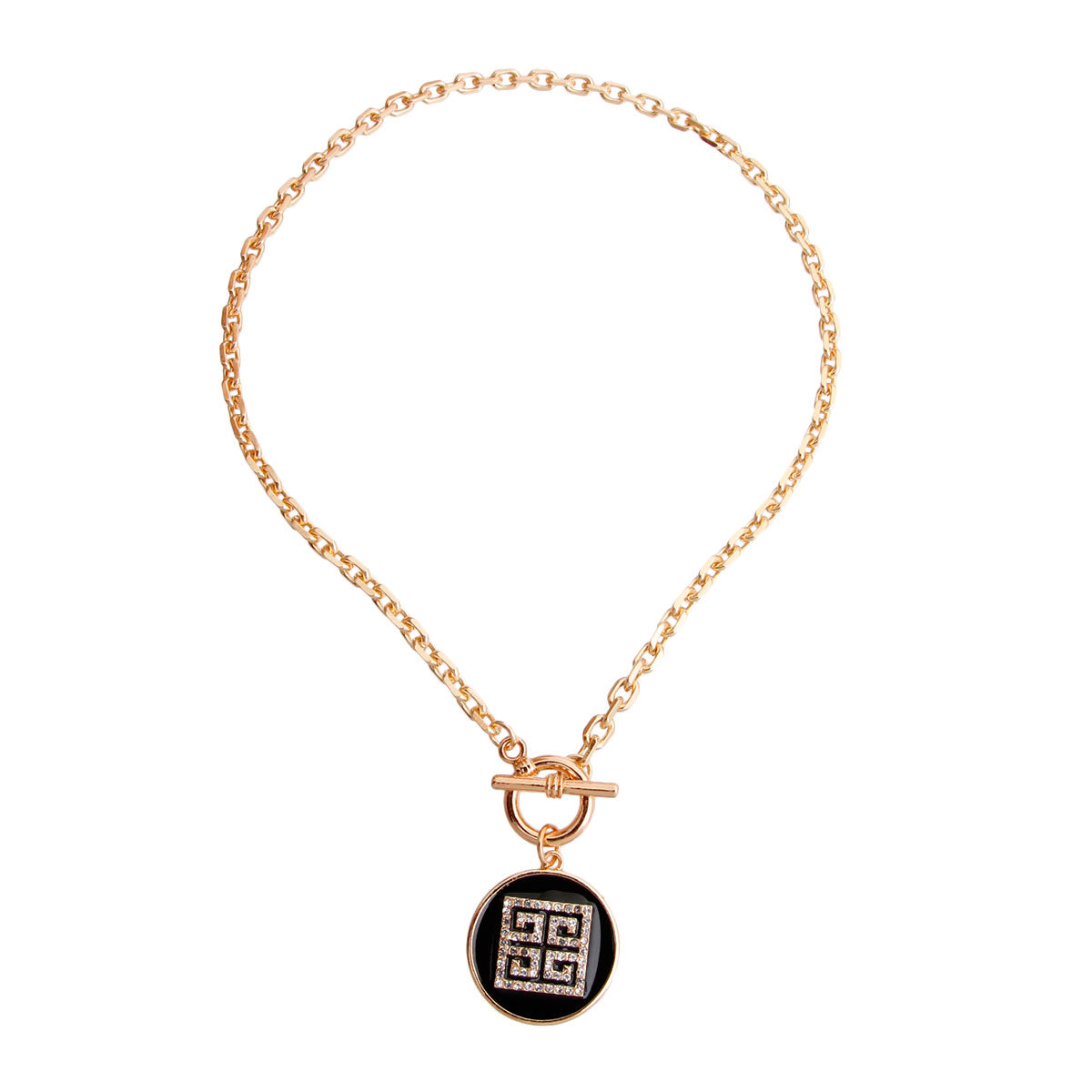 Gold Toggle Greek Key Charm Necklace