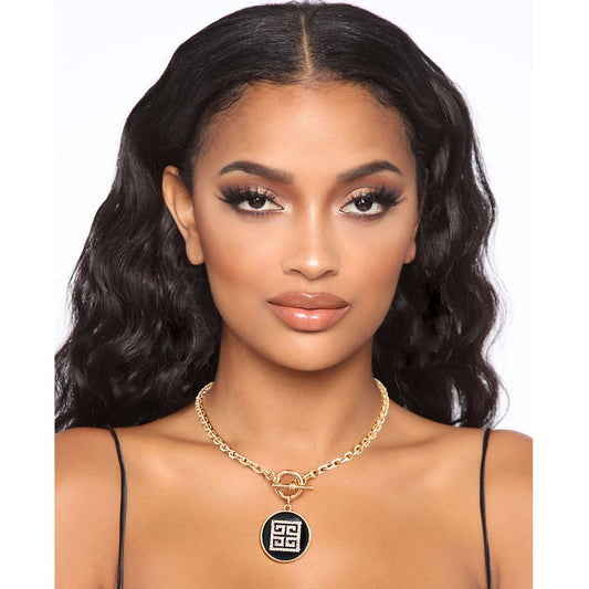 Gold Toggle Greek Key Charm Necklace