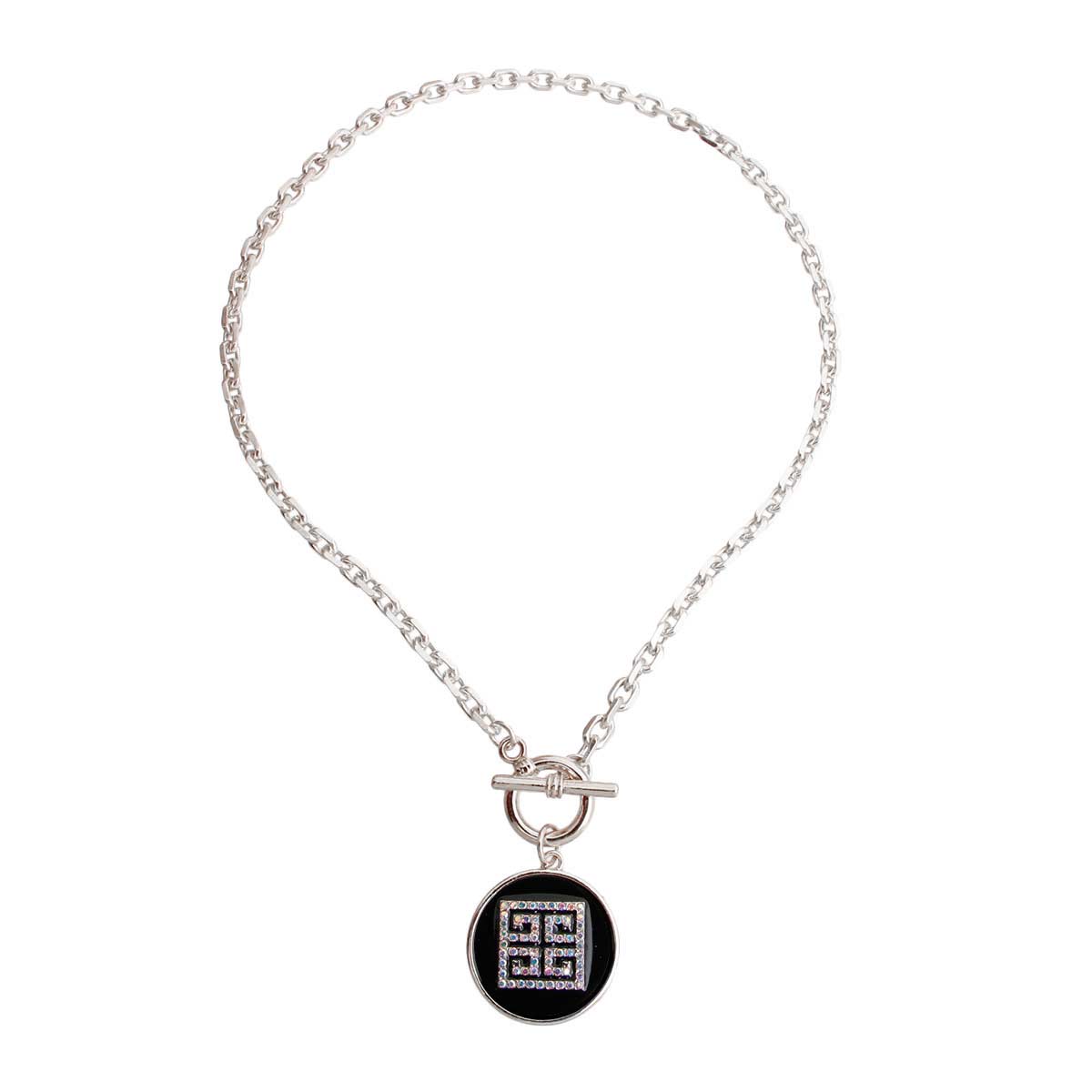 Silver Toggle Greek Key Charm Necklace