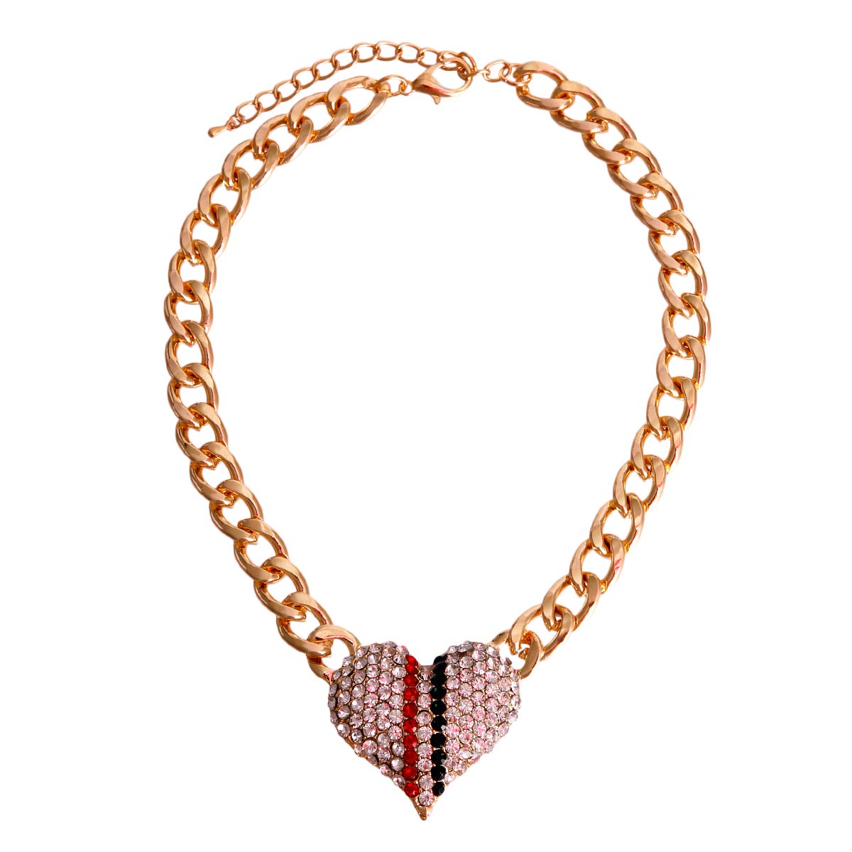 Red Green Stripe Rhinestone Heart Necklace