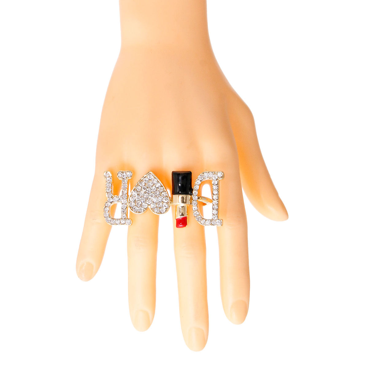 Gold D Designer 2 Finger Ring