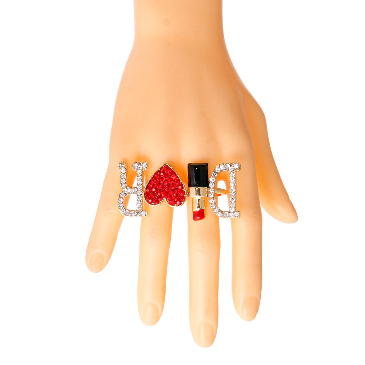 Red D Designer 2 Finger Ring