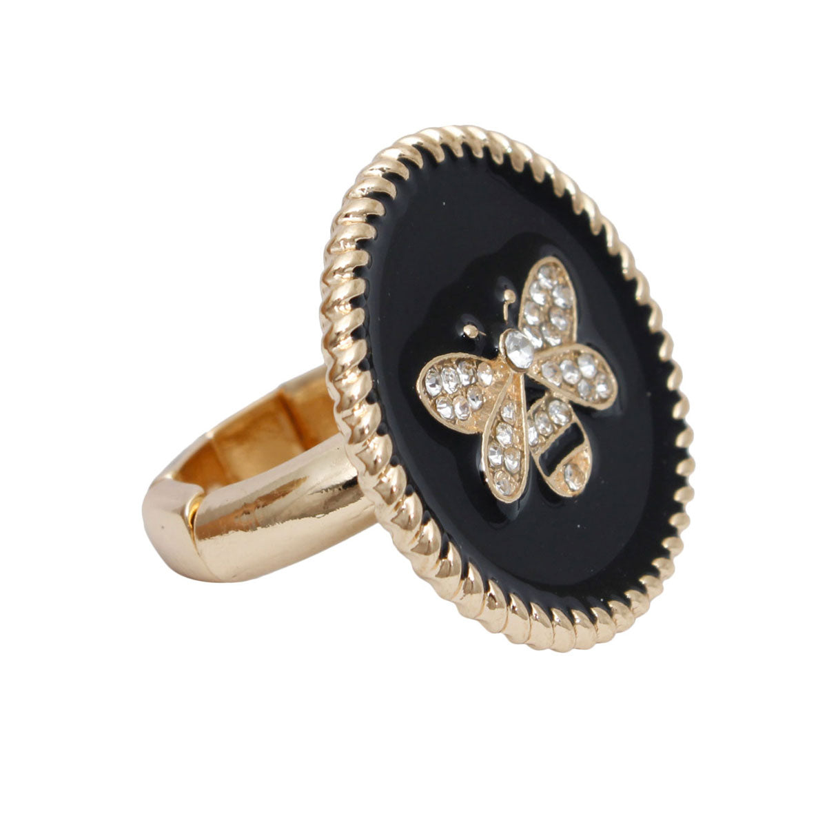 Black Bee Charm Gold Ring