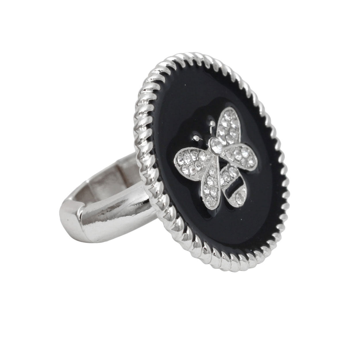 Black Bee Charm Silver Ring