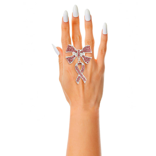 Double Pink Ribbon Silver Ring