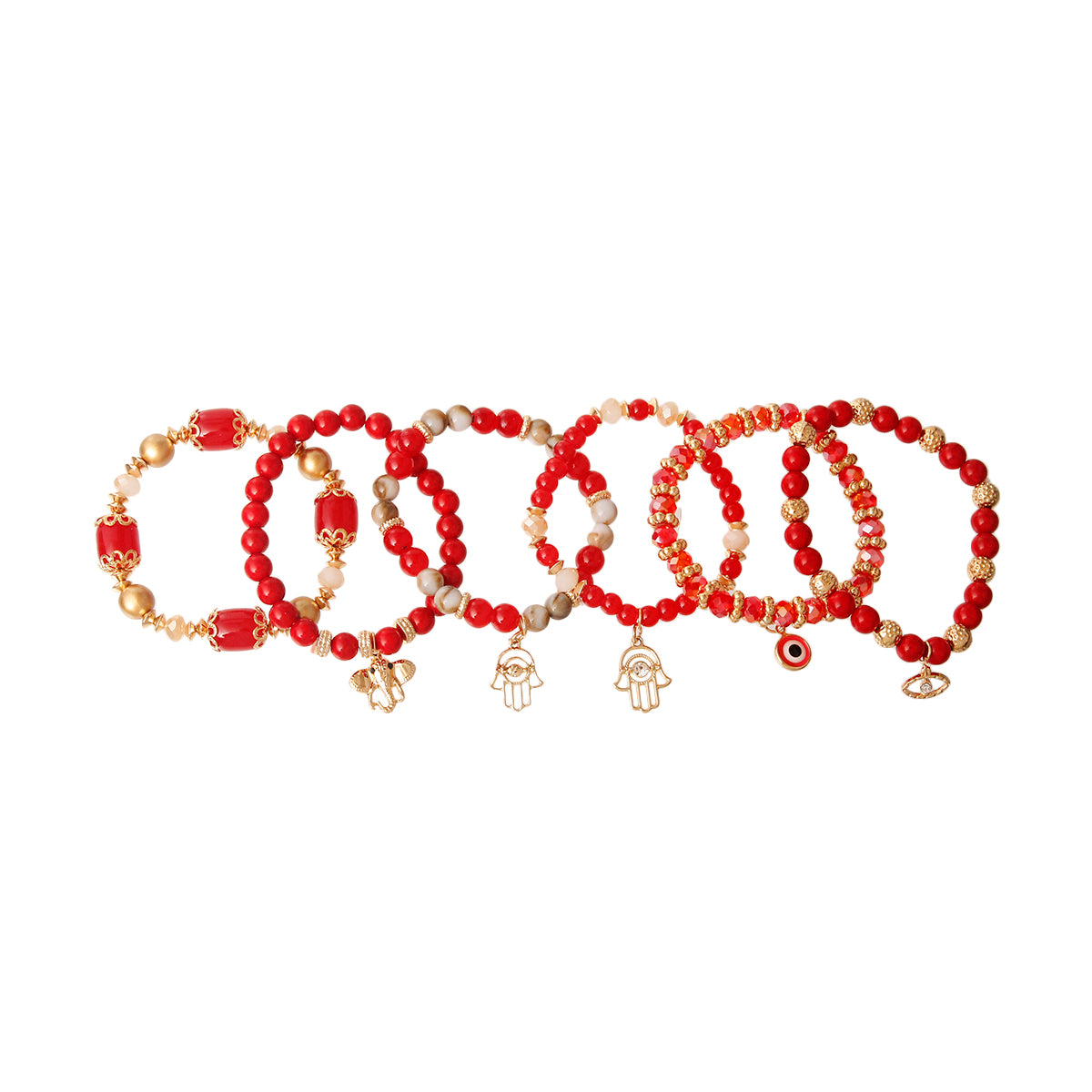 Red Hamsa Elephant Bracelet Set