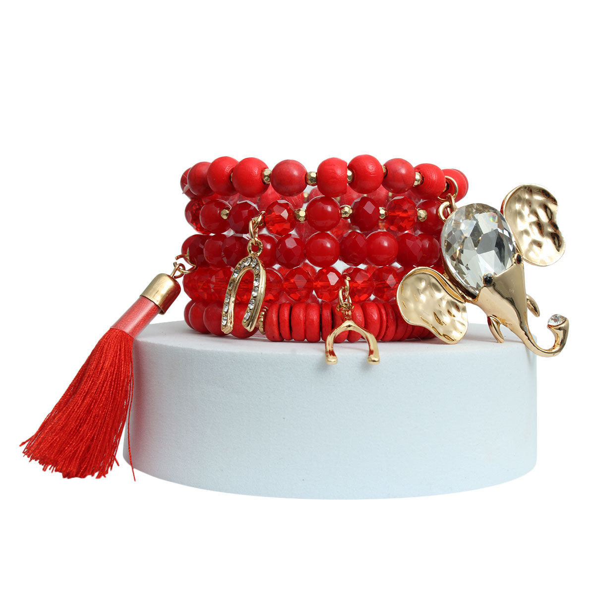 Red Bead Elephant Charm Bracelets