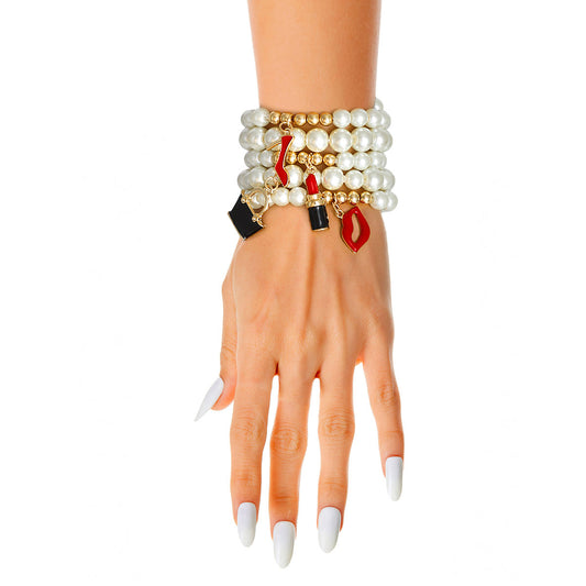 5 Pcs Pearl Designer Boutique Charm Bracelets