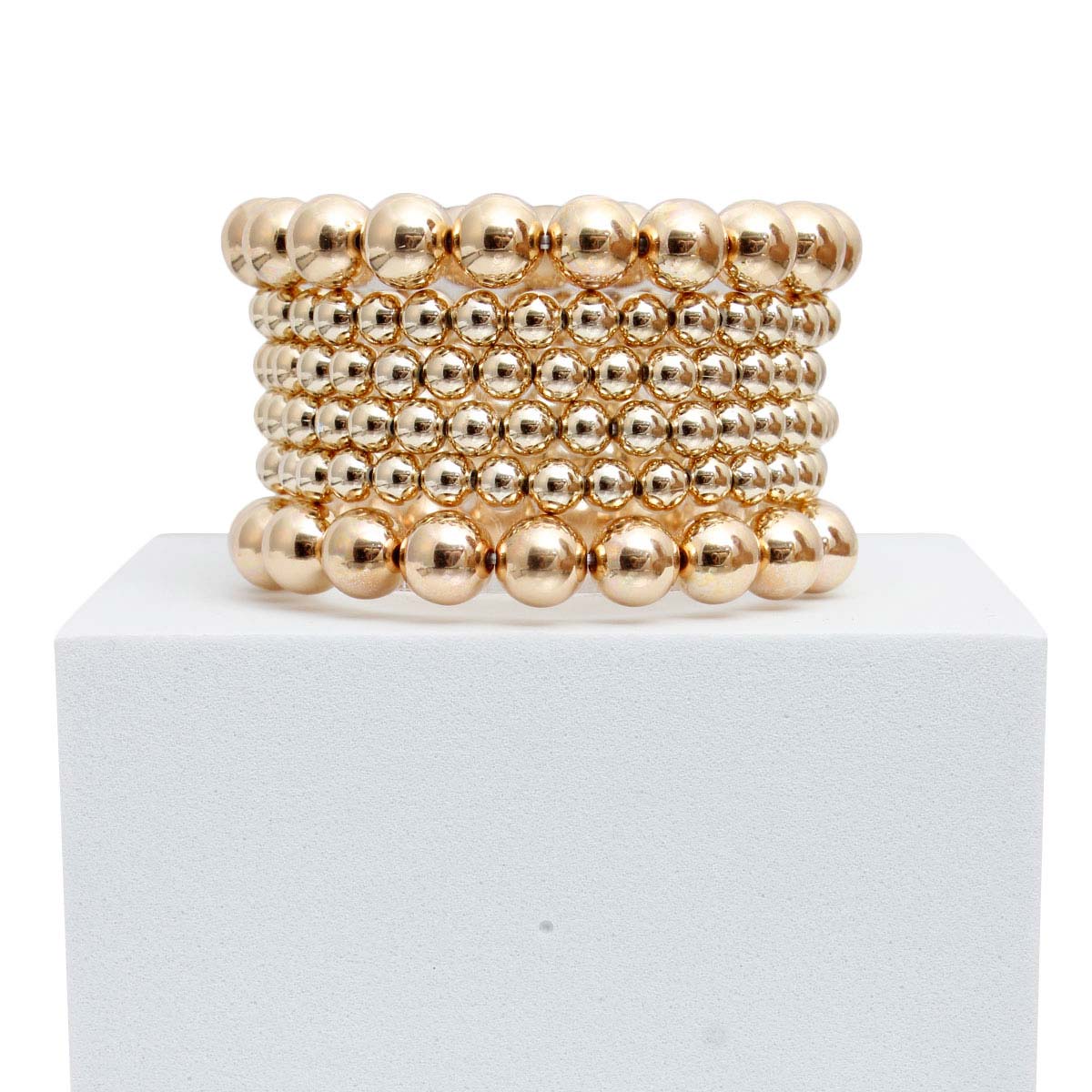 6 Pcs Gold Metal Ball Bead Bracelets