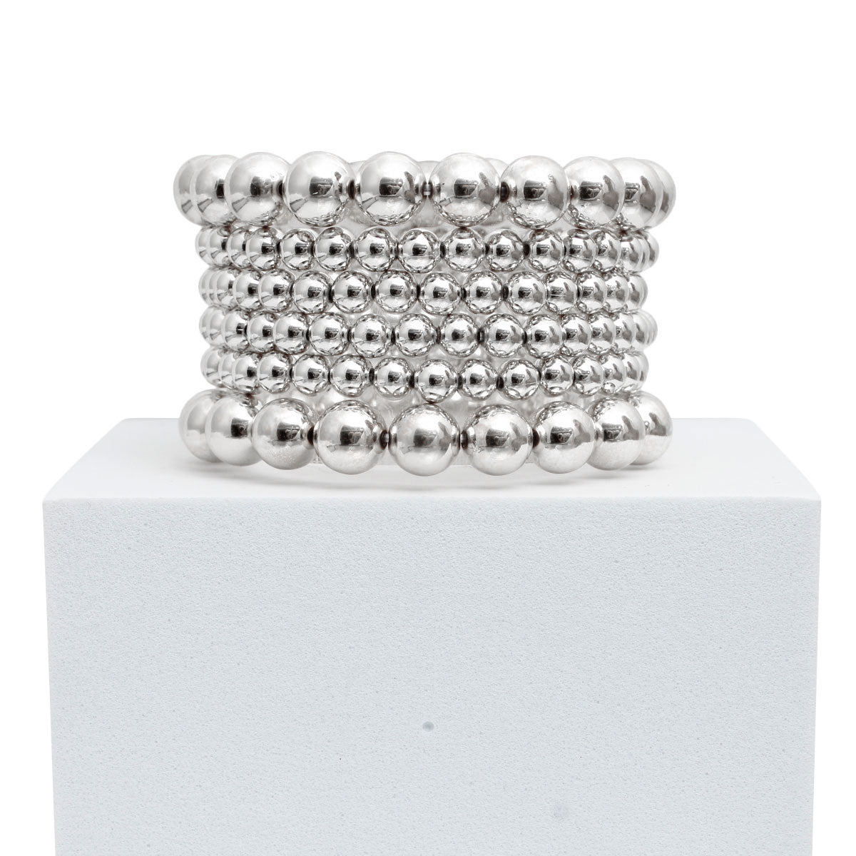 6 Pcs Silver Metal Ball Bead Bracelets