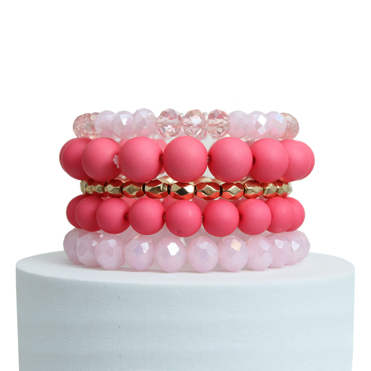 Matte Pink Ball and Glass Bracelets