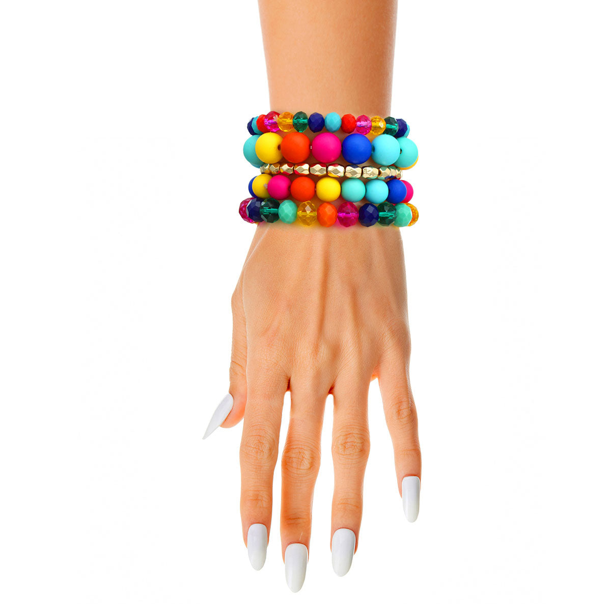 Matte Rainbow Ball and Glass Bracelets